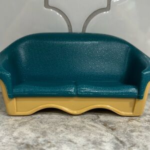 Fisher Price Loving Family 1993 Dollhouse Couch Loveseat Teal Dark Green Vintage